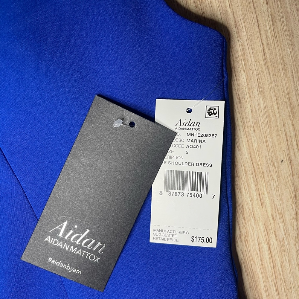 NWT Aidan Mattox Vibrant Blue One-Shoulder Dress - Picture 6 of 7